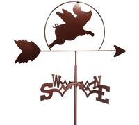 Flying Pig Weather Vane Stainless Steel Shape Wind Direction Indicator Weather Vane with Mounting Bracket for Outdoor Patio Gardening Accessories