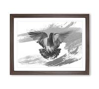 Flying Pigeon Bird V1 Modern Framed Print | A2 Walnut Framed Wall Art | Ready to Hang | Modern Animal Picture | Living Room Bedroom Lounge Office