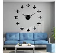 Flying Plane Fighter Jet Acrylic Clock Kit for Wall Design,3D Frameless Wall Clock with Mirror Stickers for Living Room Decoration-G-27