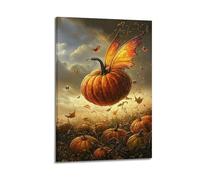 Flying Pumpkin with Wings Halloween Decorative Paintings, Magical Spooky Decor, Living Room Poster Artistic Wall Mural Modern Hanging Decor Poster08x12inch(20x30cm)