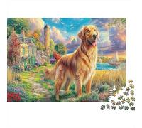 Flying Puppy 1000 Pieces Jigsaw Puzzle for Adults | Recycled Paper Golden Retriever by Lighthouse Fun Present & Educational 70x50cm/1000pcs