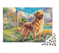 Flying Puppy 1000 Pieces Thick Sturdy Pieces Golden Retriever Group Jigsaw Puzzle No Loose Pieces Secret Santa Gift Family Bonding Activity 52x38cm/1000pcs