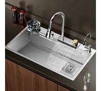 Flying Rain Waterfall Sink, Professional Stainless Steel Sink, Kitchen Sink, Nano Raindance Waterfall Sink, With Pull Out Faucet, Vegetable Basin, Under Cup Washer, Light Luxury Furniture ( Size : 75*