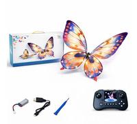 Flying RC Butterfly Drone, Bionic Flapping Wing Flying Toy with Sensor Assisted Control, LED Lights, Stable 4 Axis Gyro for Beginners Indoor Outdoor (A)