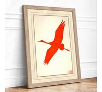 Flying Red Bird Japandi Framed Wall Art Print A1 Oak