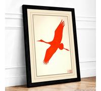 Flying Red Bird Japandi Framed Wall Art Print A2 Black