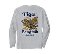 Flying Sacred Tiger Illustration with Bangkok Typography Long Sleeve T-Shirt