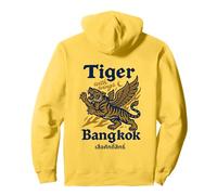 Flying Sacred Tiger Illustration with Bangkok Typography Pullover Hoodie