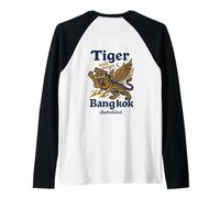 Flying Sacred Tiger Illustration with Bangkok Typography Raglan Baseball Tee