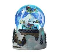 Flying Santa On The Sleigh Snow Globe with Revolving Train Crossing A Tunnel on Dimensional Winter Scene Base with LED Lighting Effects Plays Jingel Bells