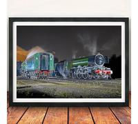 Flying Scotsman, Steam Train Gifts, Framed Print, Depot scene at The East Lancashire Railway alongside LNER A4 60009, Railwayana, Train, Picture, Poster, British Rail. (53cm x 43cm, Black)