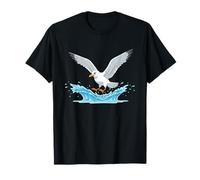 Flying Seagull Splashing Ocean Wave Scene T-Shirt