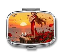 Flying Seagull View Pill Box Travel Pill Organizer 2-Compartment with Mirror Design Portable Square Medicine Case for Vitamins, Jewelry & Essentials Durable Pocket Pillcase for Purse, Camping