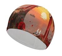Flying Seagull View Swim Cap High Elasticity Anti Slip Waterproof Comfortable Swim Hat Bathing Cap for Men Women