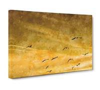 Flying Seagulls At Sunset Canvas Print | Gallery Wrapped 30mm Frame Wall Art | 20x14 inches | Ready to Hang | Modern Landscape Picture | Living Room Bedroom Lounge Office