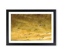 Flying Seagulls at Sunset Painting Framed Print | A2 Black Framed Wall Art | Ready to Hang | Modern Animal Picture | Living Room Bedroom Lounge Office