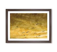 Flying Seagulls at Sunset Painting Framed Print | A2 Walnut Framed Wall Art | Ready to Hang | Modern Animal Picture | Living Room Bedroom Lounge Office