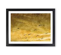 Flying Seagulls At Sunset Painting Modern Art Framed Print | A2 Black Framed Wall Art | Ready to Hang | Modern Animal Picture | Living Room Bedroom Lounge Office