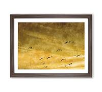 Flying Seagulls At Sunset Painting Modern Art Framed Print | A2 Walnut Framed Wall Art | Ready to Hang | Modern Animal Picture | Living Room Bedroom Lounge Office