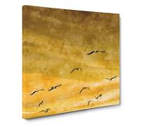 Flying Seagulls At Sunset Painting Modern Canvas Wall Art Print Ready to Hang, Framed Picture for Living Room Bedroom Home Office Décor, 20x20 Inch (50x50 cm)