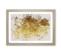 Flying Seagulls at Sunset Watercolour Framed Print | A2 Oak Framed Wall Art | Ready to Hang | Modern Animal Picture | Living Room Bedroom Lounge Office