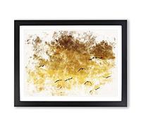 Flying Seagulls At Sunset Watercolour Modern Framed Print | A4 Black Framed Wall Art | Ready to Hang | Modern Animal Picture | Living Room Bedroom Lounge Office