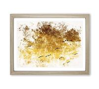 Flying Seagulls At Sunset Watercolour Modern Framed Print | A4 Oak Framed Wall Art | Ready to Hang | Modern Animal Picture | Living Room Bedroom Lounge Office