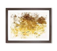Flying Seagulls At Sunset Watercolour Modern Framed Print | A4 Walnut Framed Wall Art | Ready to Hang | Modern Animal Picture | Living Room Bedroom Lounge Office