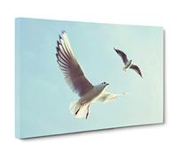 Flying Seagulls Canvas Print | Gallery Wrapped 30mm Frame Wall Art | 20x14 inches | Ready to Hang | Modern Bird Picture | Living Room Bedroom Lounge Office