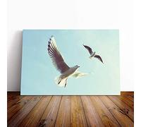 Flying Seagulls Canvas Print | Gallery Wrapped 30mm Frame Wall Art | 24x16 inches | Ready to Hang | Modern Bird Picture | Living Room Bedroom Lounge Office