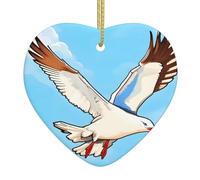 Flying Seagulls Ceramic Christmas Heart Pendant, The Pottery Piece is Available with Silk Thread