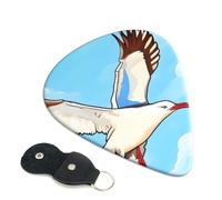 Flying Seagulls Guitar Picks 6 Pack with Leather Guitar Pick Holder Keychain, Plectrum Key Fob Cases Bag, Abstract Art Plectrum for Acoustic Electric Guitar, Ukulele 0.46mm