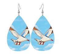 Flying Seagulls Leather earrings, teardrop-shaped pendant jewelry, versatile and stylish women's accessories.