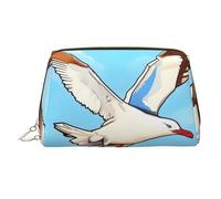 Flying Seagulls Makeup Bag for Women Cosmetic Bags Leather Travel Makeup Case Organizer Waterproof Make up Pouch Open Flat Toiletry Bag Portable Storage Pouch for Travelling, Gold, One Size