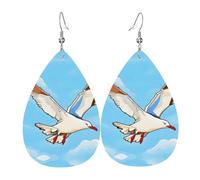 Flying Seagulls Printed teardrop-shaped leather earrings | High-end design, light luxury earrings