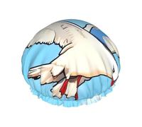 Flying Seagulls Shower Cap for Women Men Large Reusable Shower Bonnet Double-Layer Waterproof Bath Caps Elastic Band Hair Hat for All Hairstyles, Travel-Friendly