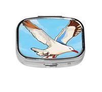 Flying Seagulls Square Pill Box with Full Print Design - Portable Metal Travel Case for Vitamins & Medication, 2.2x1.6x0.7 Inch.