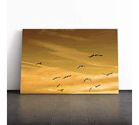 Flying Seagulls Sunset Birds Canvas Print | Gallery Wrapped 30mm Frame Wall Art | 24x16 inches | Ready to Hang | Modern Landscape Picture | Living Room Bedroom Lounge Office