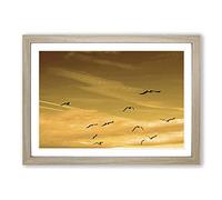 Flying Seagulls Sunset Birds Framed Print | A2 Oak Framed Wall Art | Ready to Hang | Modern Animal Picture | Living Room Bedroom Lounge Office