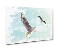 Flying Seagulls V3 Modern Canvas Wall Art Print Ready to Hang, Framed Picture for Living Room Bedroom Home Office Décor, 24x16 Inch (60x40 cm)