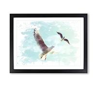 Flying Seagulls V3 Modern Framed Print | A3 Black Framed Wall Art | Ready to Hang | Modern Animal Picture | Living Room Bedroom Lounge Office