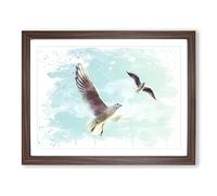 Flying Seagulls V3 Modern Framed Print | A3 Walnut Framed Wall Art | Ready to Hang | Modern Animal Picture | Living Room Bedroom Lounge Office