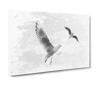 Flying Seagulls V4 Modern Canvas Wall Art Print Ready to Hang, Framed Picture for Living Room Bedroom Home Office Décor, 24x16 Inch (60x40 cm)