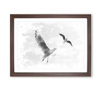 Flying Seagulls V4 Modern Framed Print | A2 Walnut Framed Wall Art | Ready to Hang | Modern Animal Picture | Living Room Bedroom Lounge Office