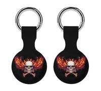Flying Skull Fire Trendy GPS Cases Holder with Key Chain Ring Portable Protective Covers Compatible with Airtag