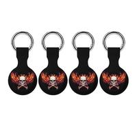 Flying Skull Fire Trendy GPS Cases Holder with Key Chain Ring Portable Protective Covers Compatible with Airtag