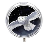 Flying Snowy Owl Cute Travel Pill Organizer Portable Small Round Medicine Case Box for Pocket Purse