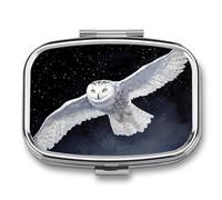 Flying Snowy Owl Cute Travel Pill Organizer Portable Small Square Medicine Case Box for Pocket Purse