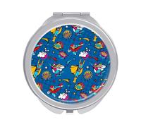 Flying Superheroes Speech Bubbles in Pop Art Comic Folding Make Up Mirror, Compact 2X/1X Magnification Mirror, Women Portable Travel Makeup Mirror 2.4 x 2.4 inch