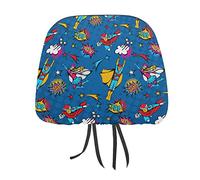 Flying Superheroes Speech Bubbles in Pop Art Comic Style on Blue 2PCs Universal Car Seat Headrest Protector Covers, Soft Car Headrest Cover Interior Accessories Decoration Fit Most Cars Vehicles